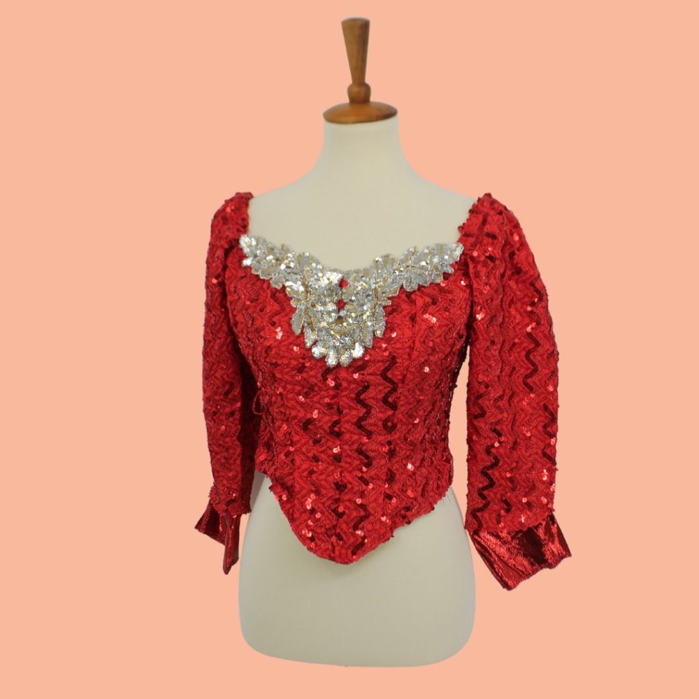 Vintage Sequin Corset Costume Circus Valentines Top S